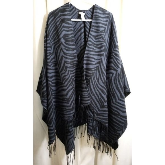 Anne Klein One Size Zebra Fringe Poncho Top BRAND‎ NEW - Picture 1 of 4